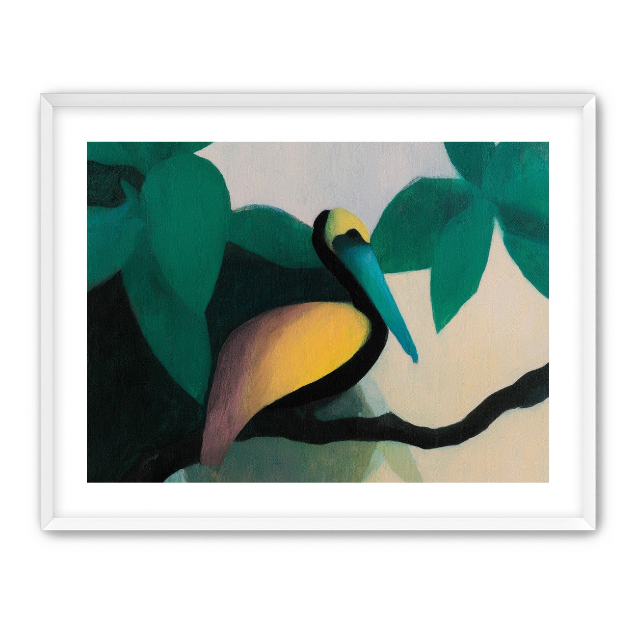 Blue beak in teal leaves