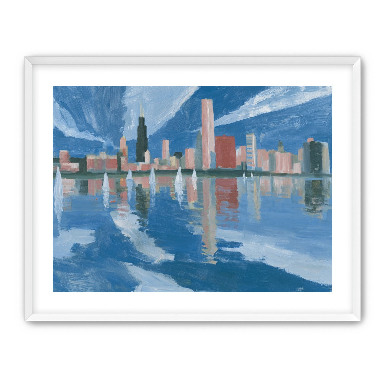 Sailboats before the mirrored skyline