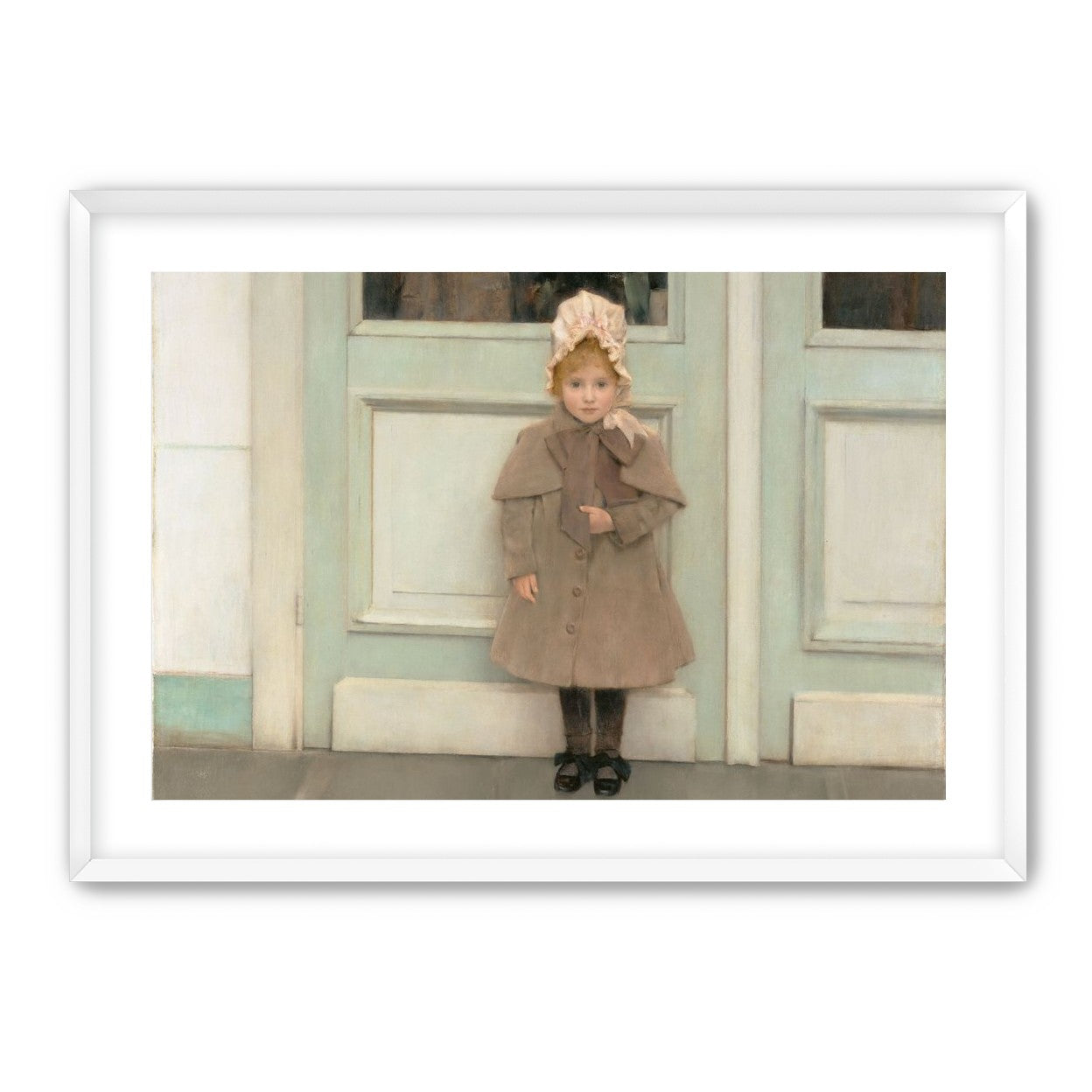 A child beneath pale doors