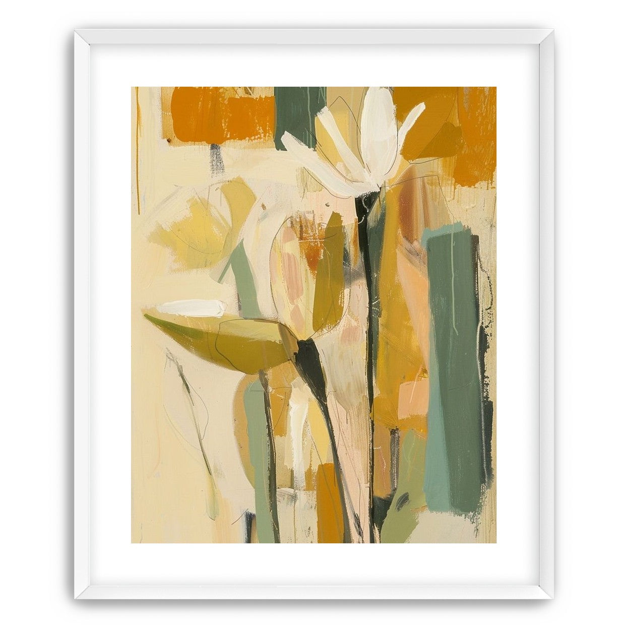 White flower in ochre blocks