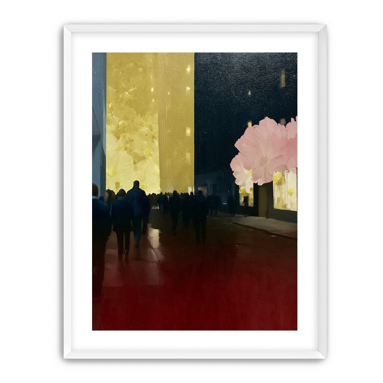Crowd beneath the glowing wall