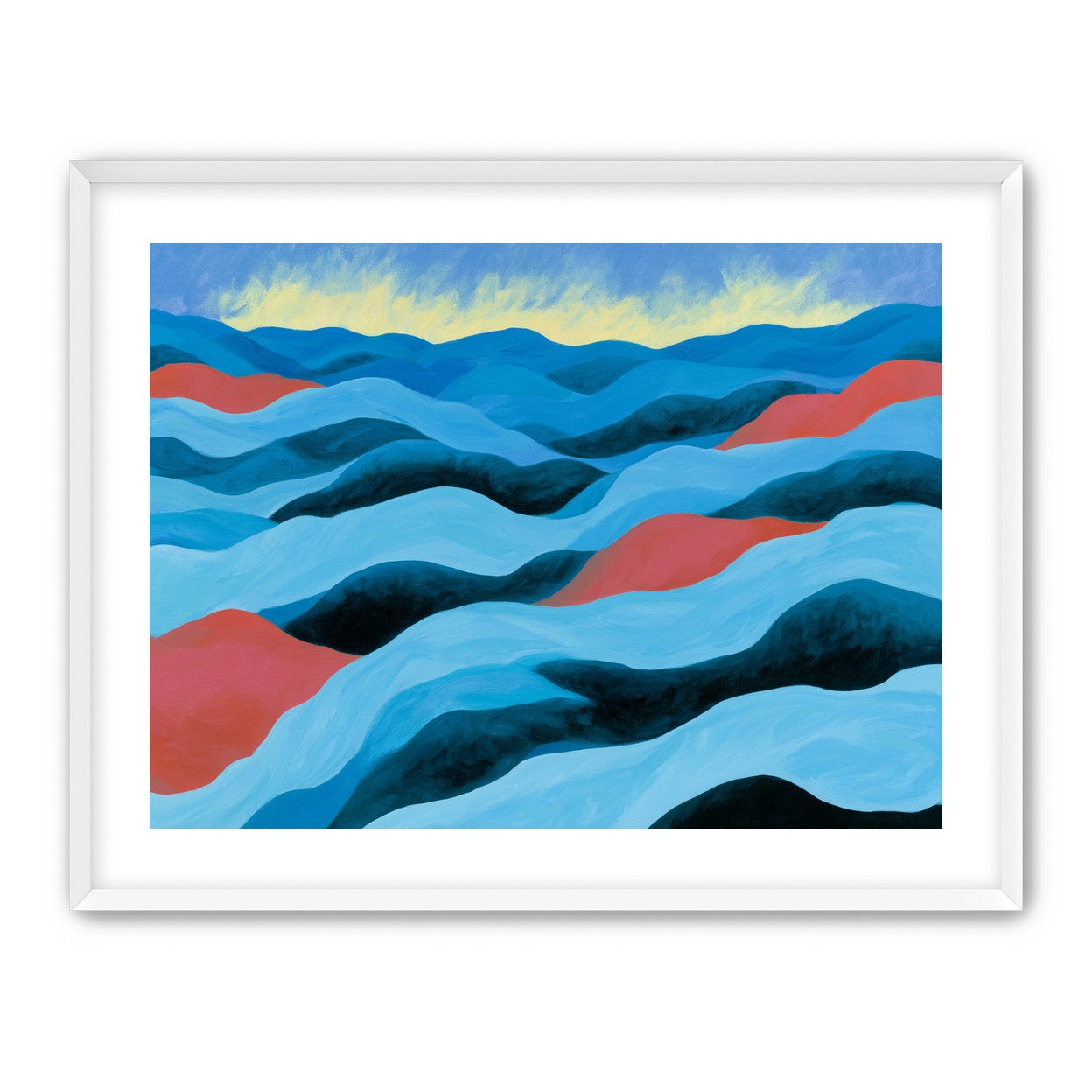 Blue hills under pale sky
