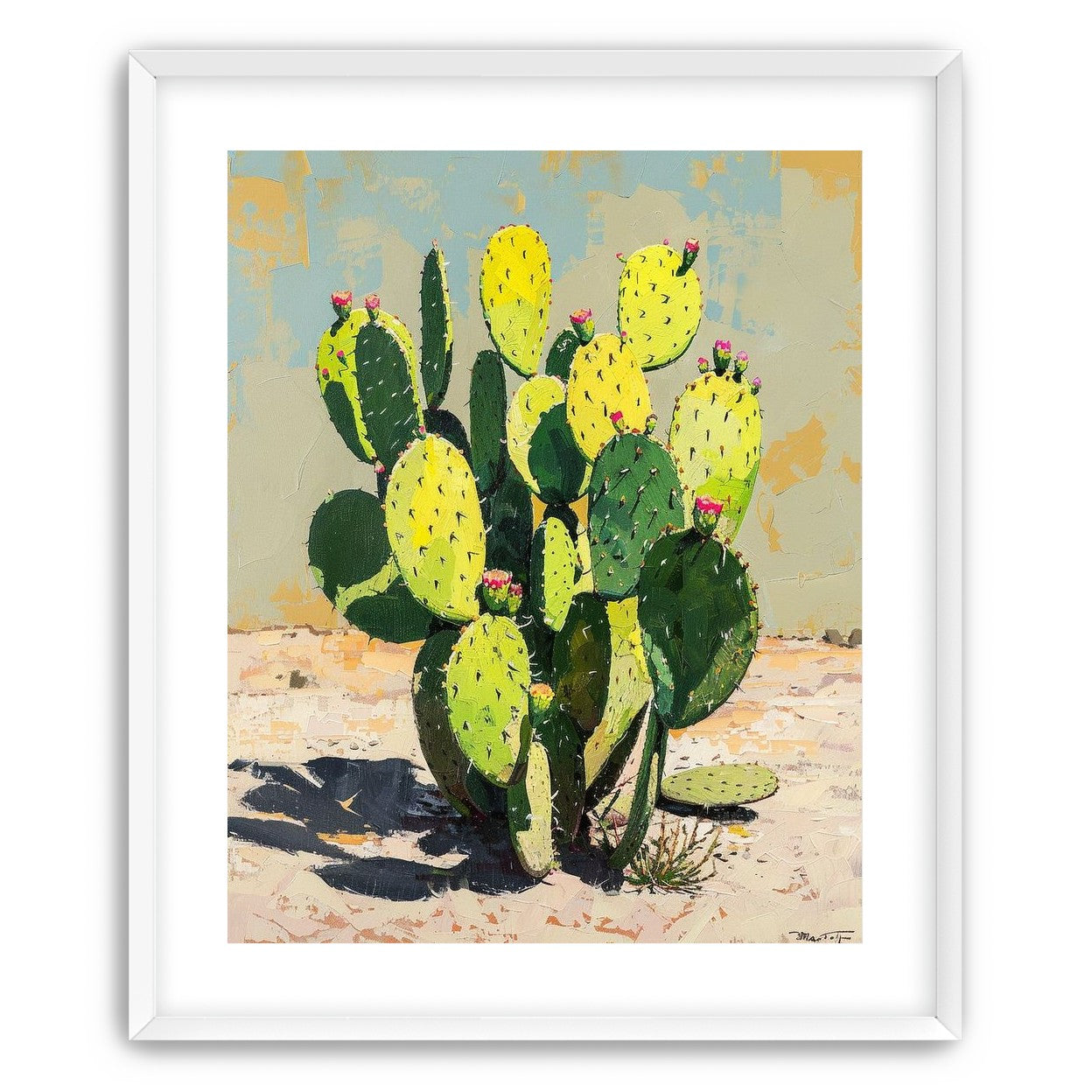Yellow light on cactus pads