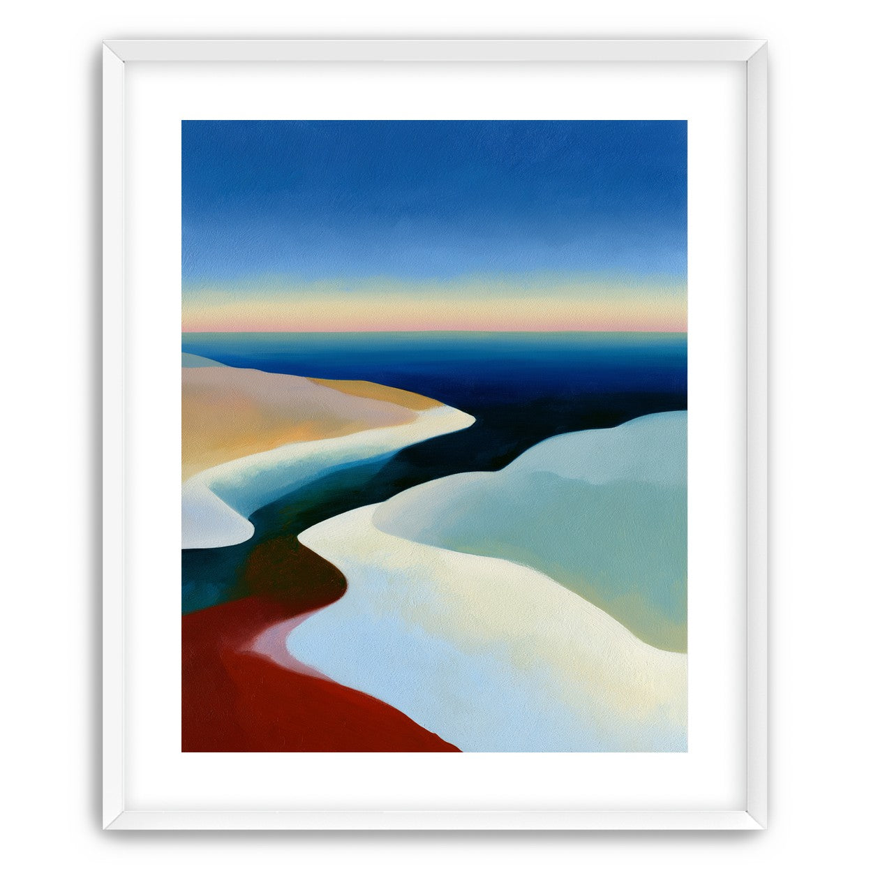 Blue sky over white dunes