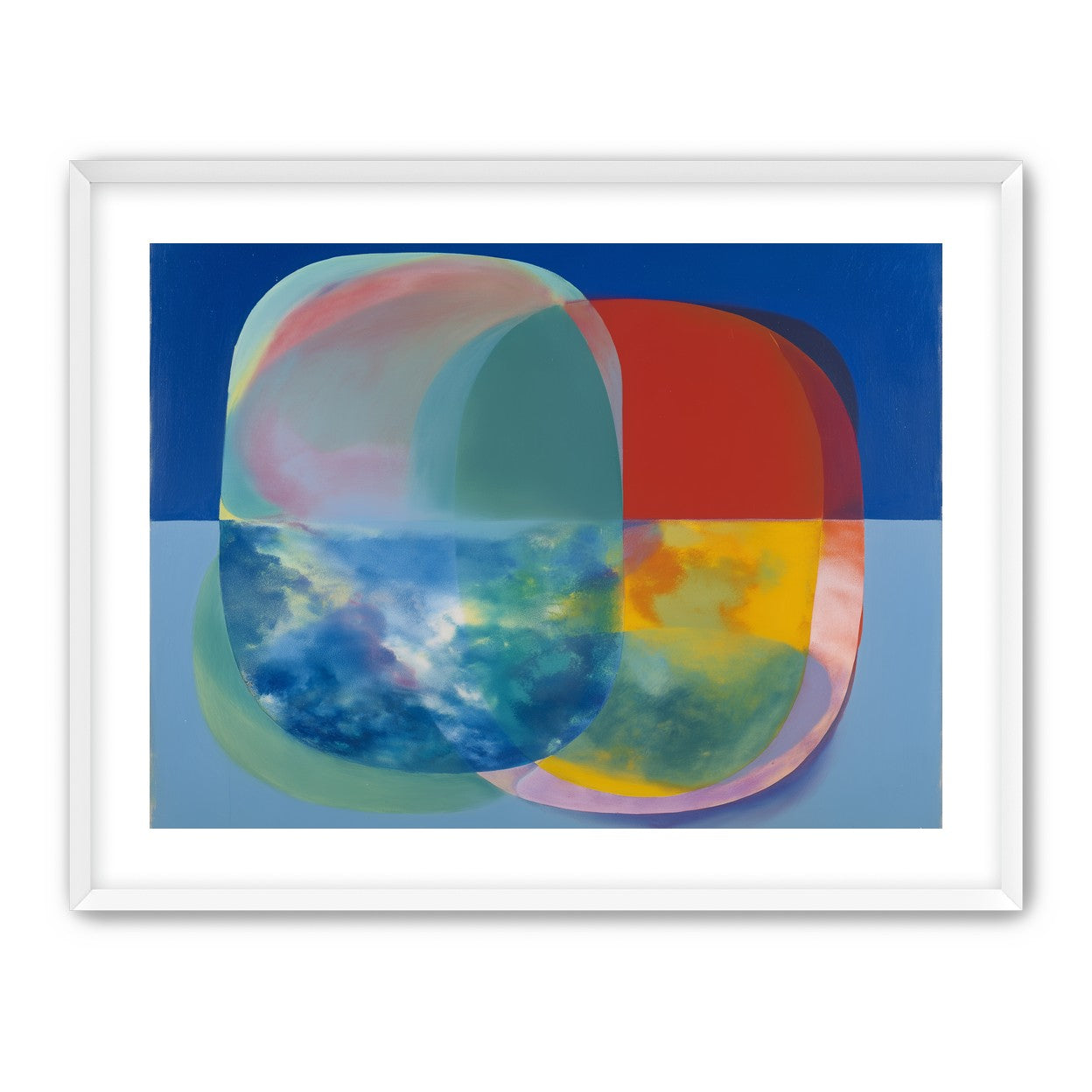 Translucent overlaps on blue field
