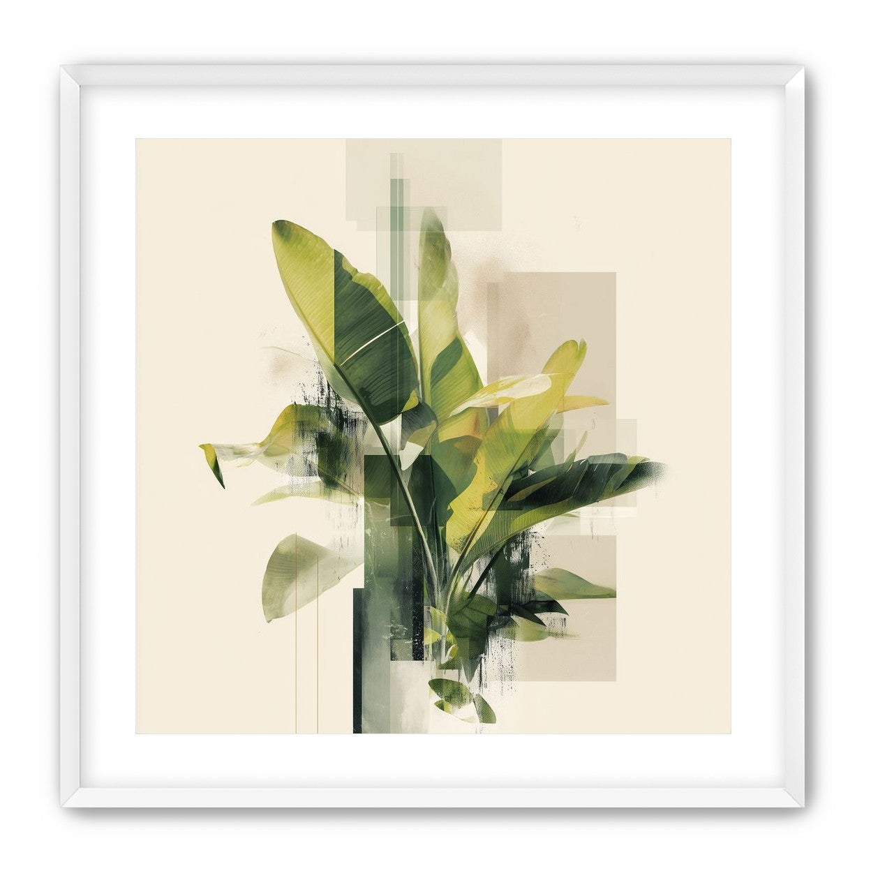 Green leaves among glassy blocks