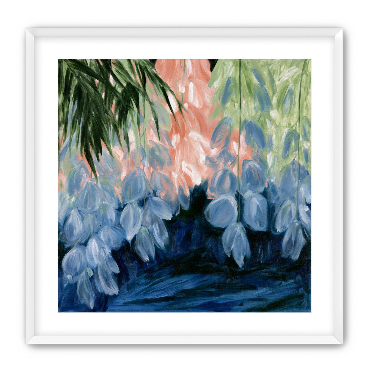 Blue flowers under green leaves