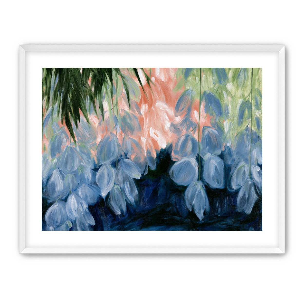 Blue flowers under green leaves