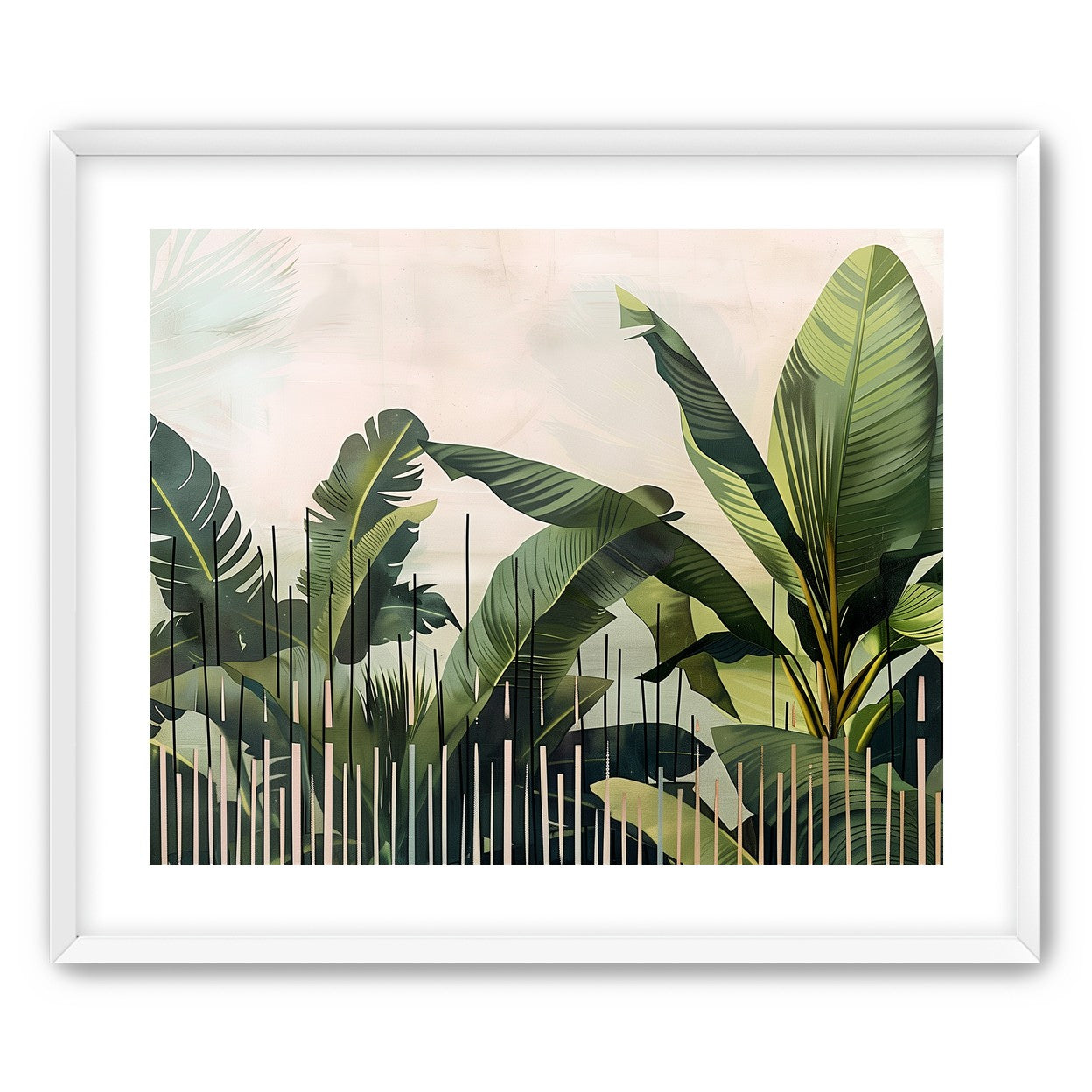 Tropical leaves behind black bars