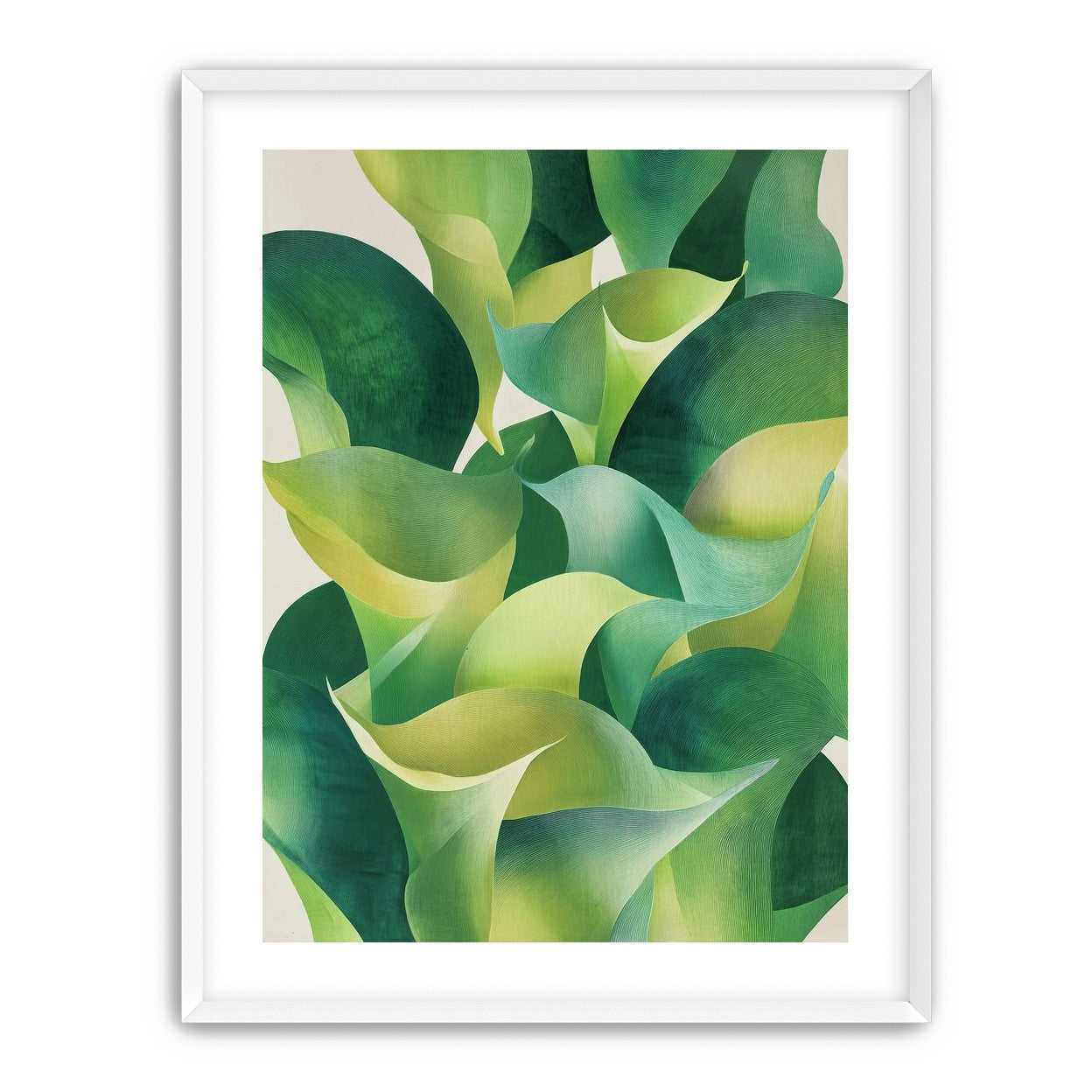Overlapping curled green leaves