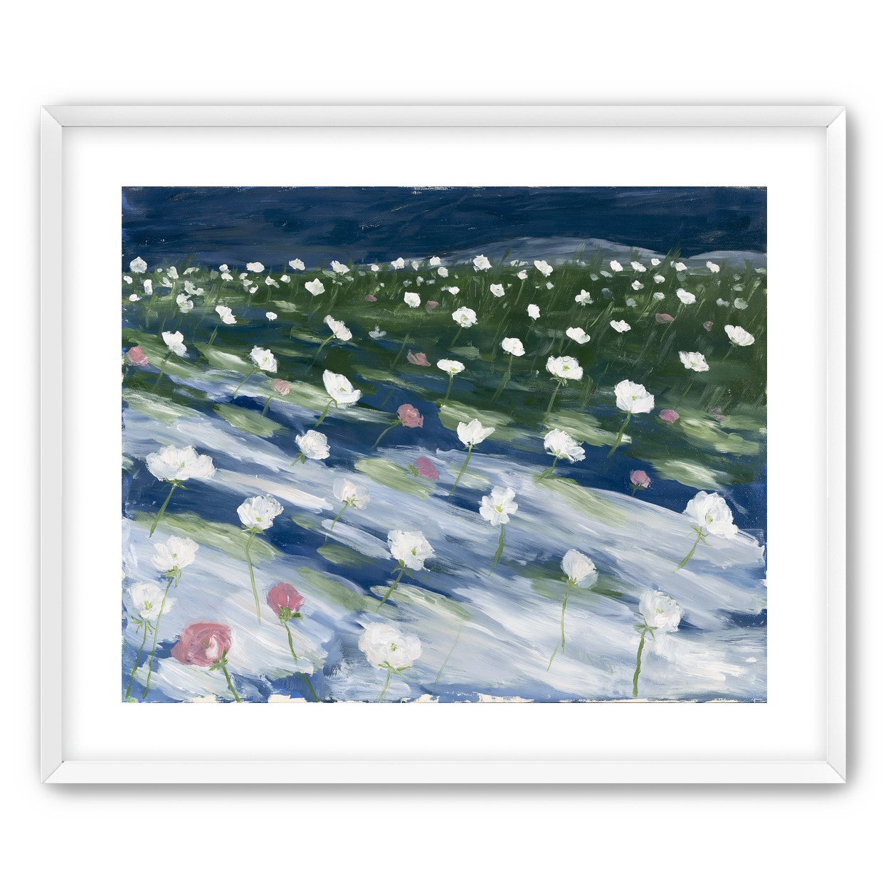 White flowers in wind streaks