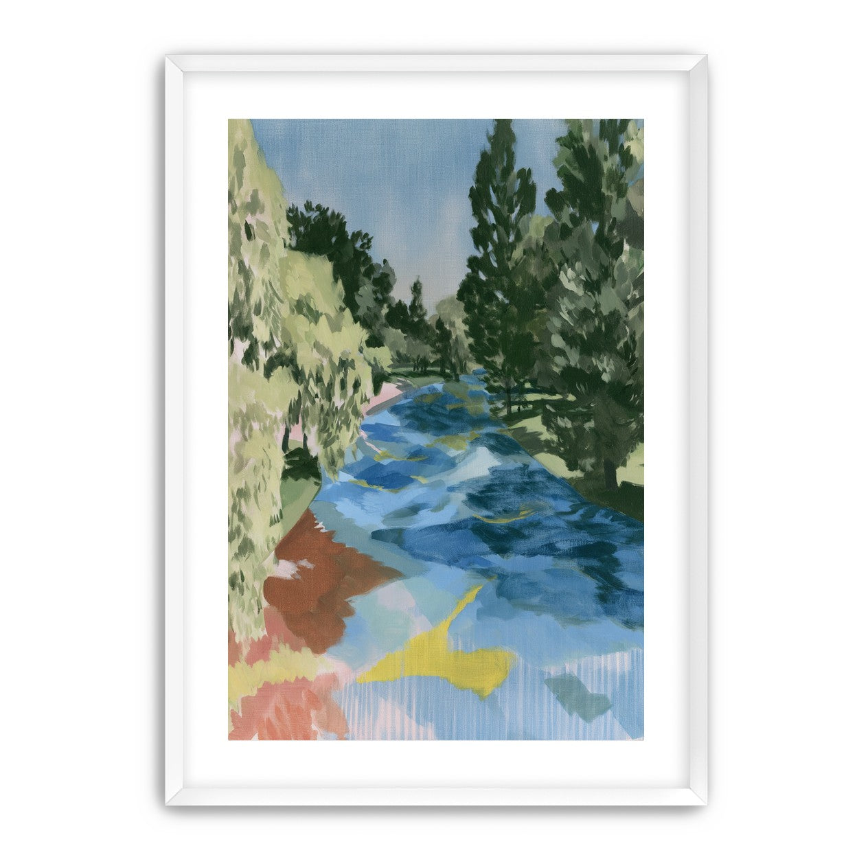 Blue bend under pines
