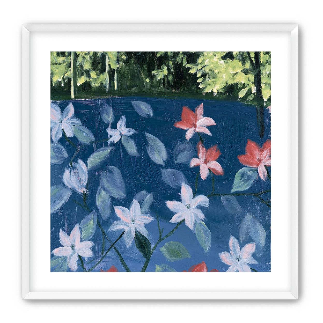 Coral flowers on dark water