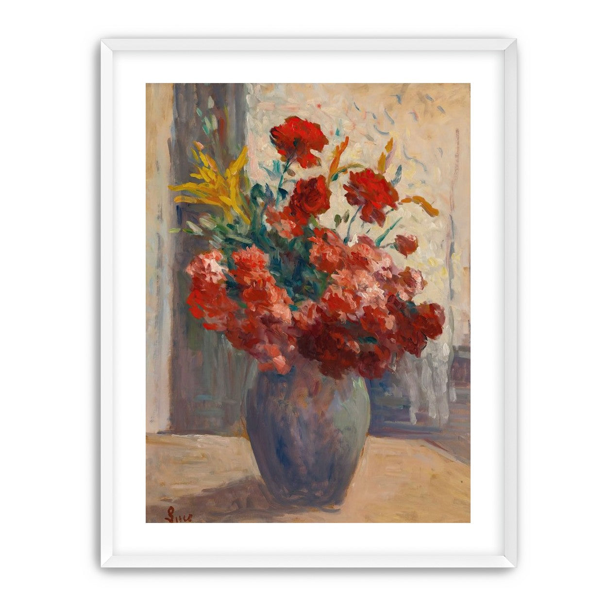 Flowers within a tall vase