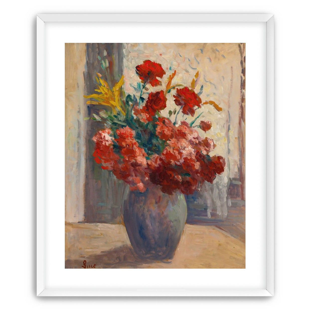 Flowers within a tall vase