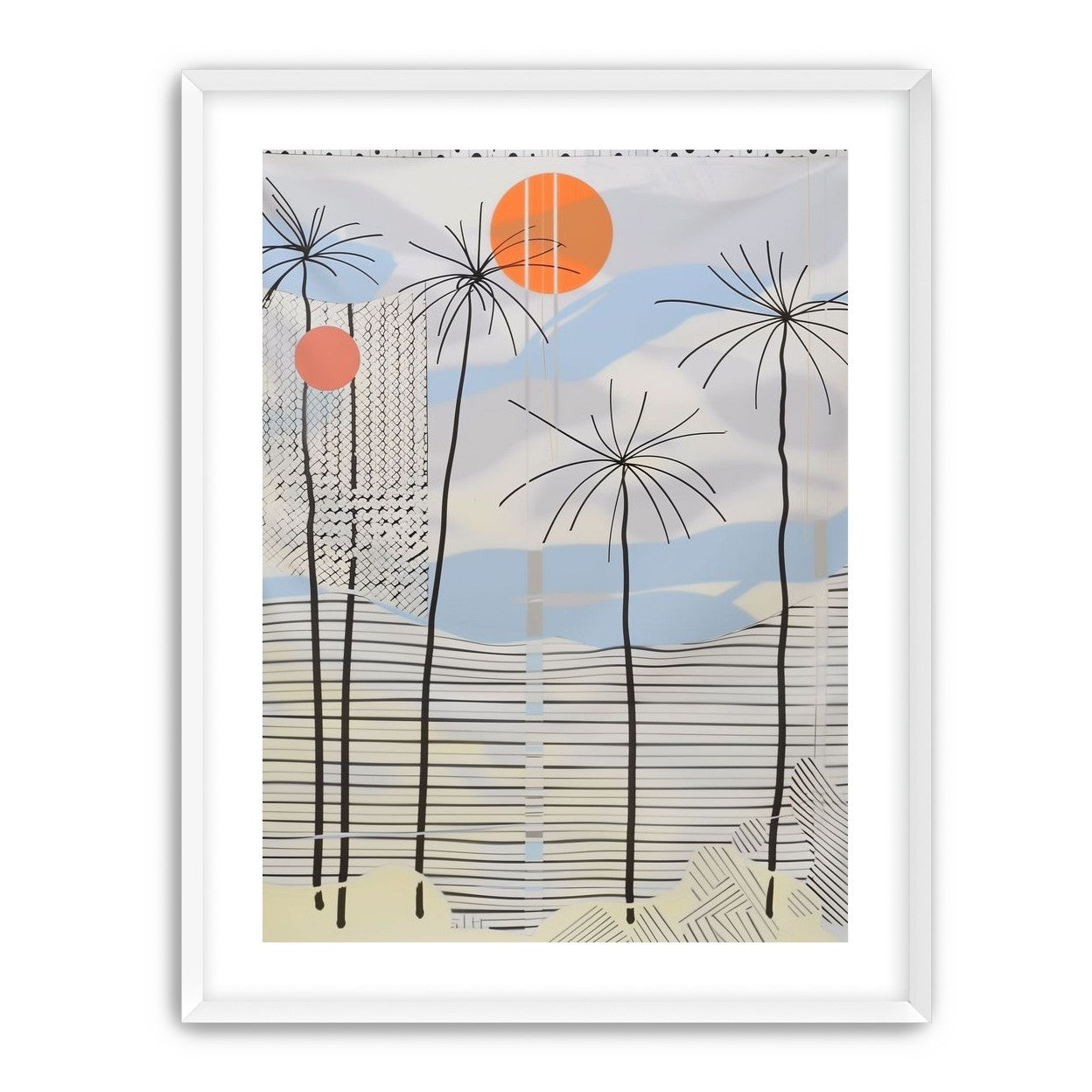 Two suns over striped hills