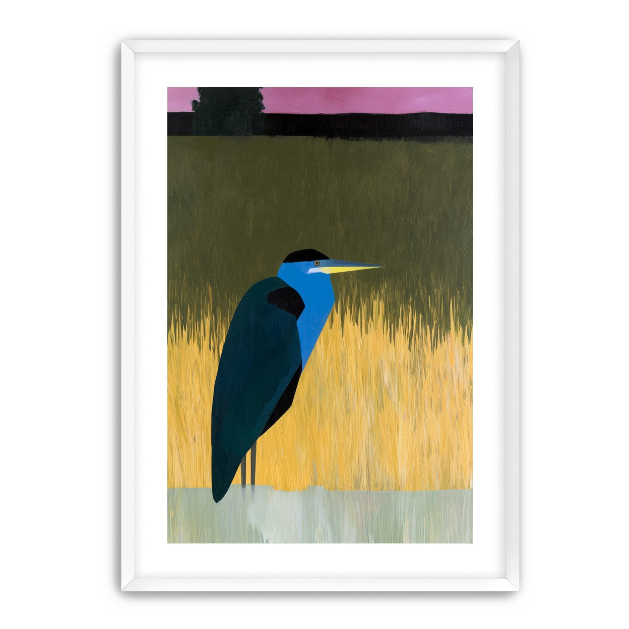 Blue bird in yellow grass