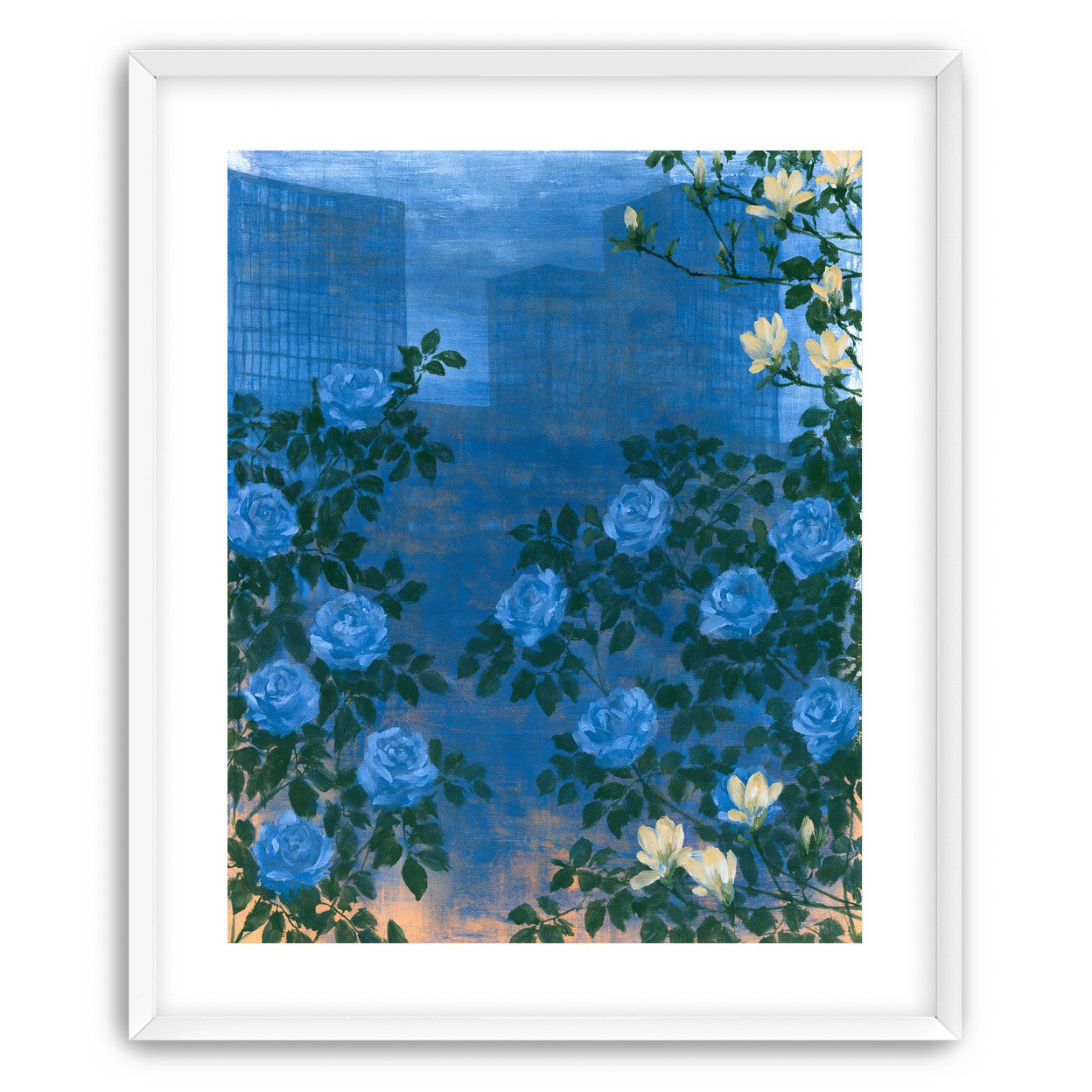 Roses against the blue towers