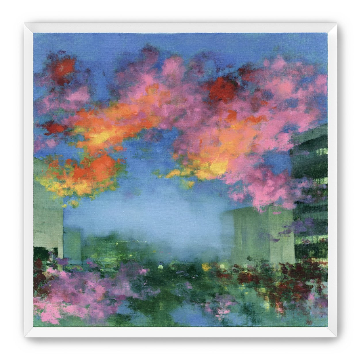 Neon clouds over rooftops