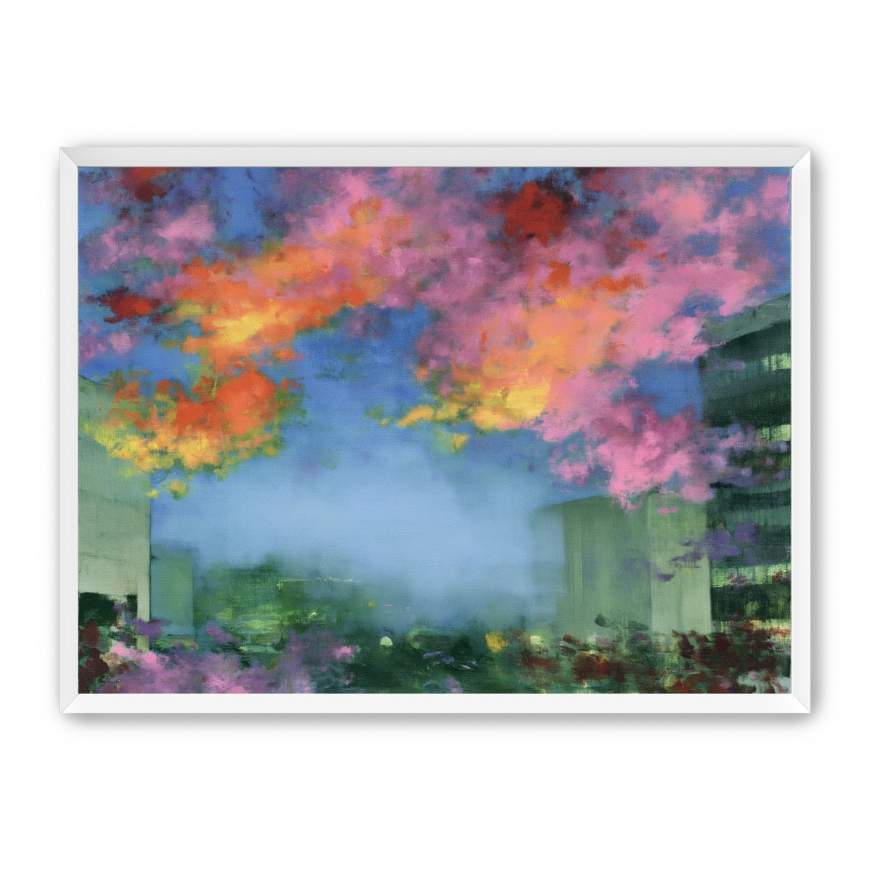 Neon clouds over rooftops
