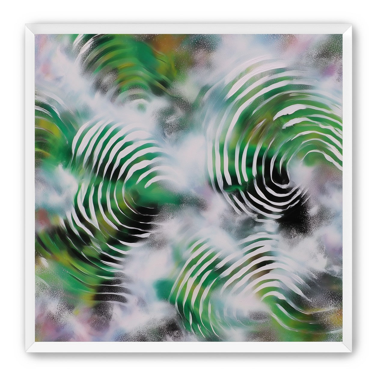 White haze over green spirals