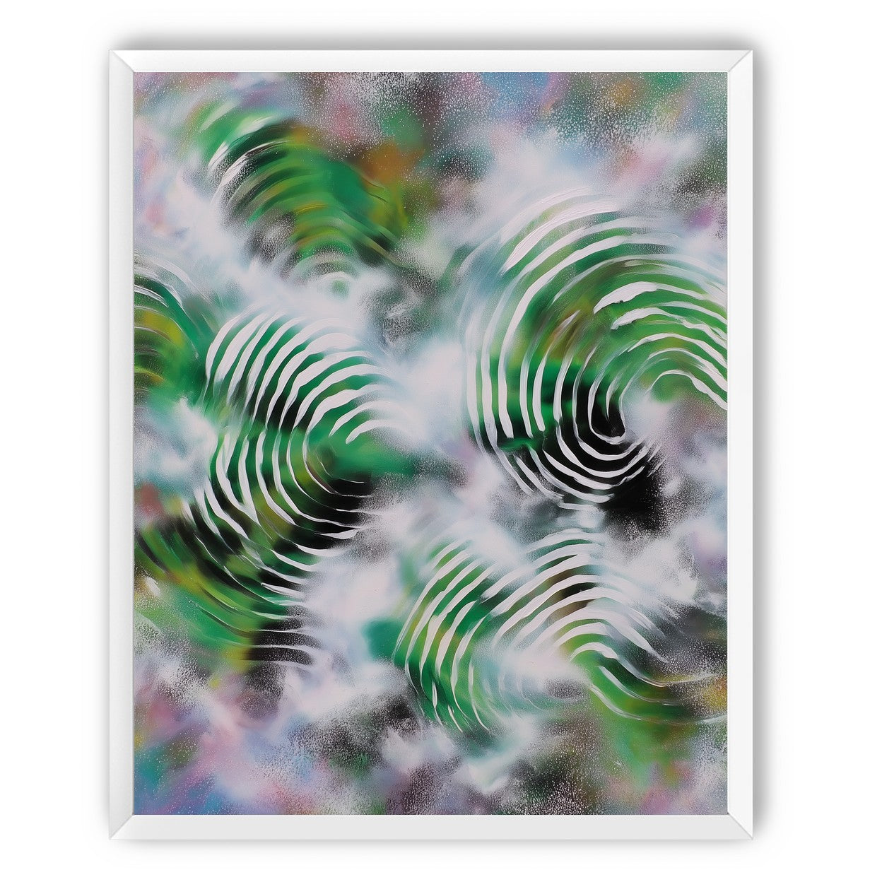 White haze over green spirals