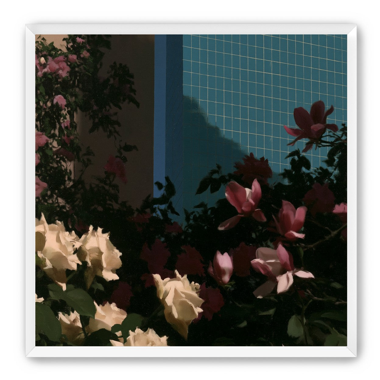 Flowers beneath the tiled wall