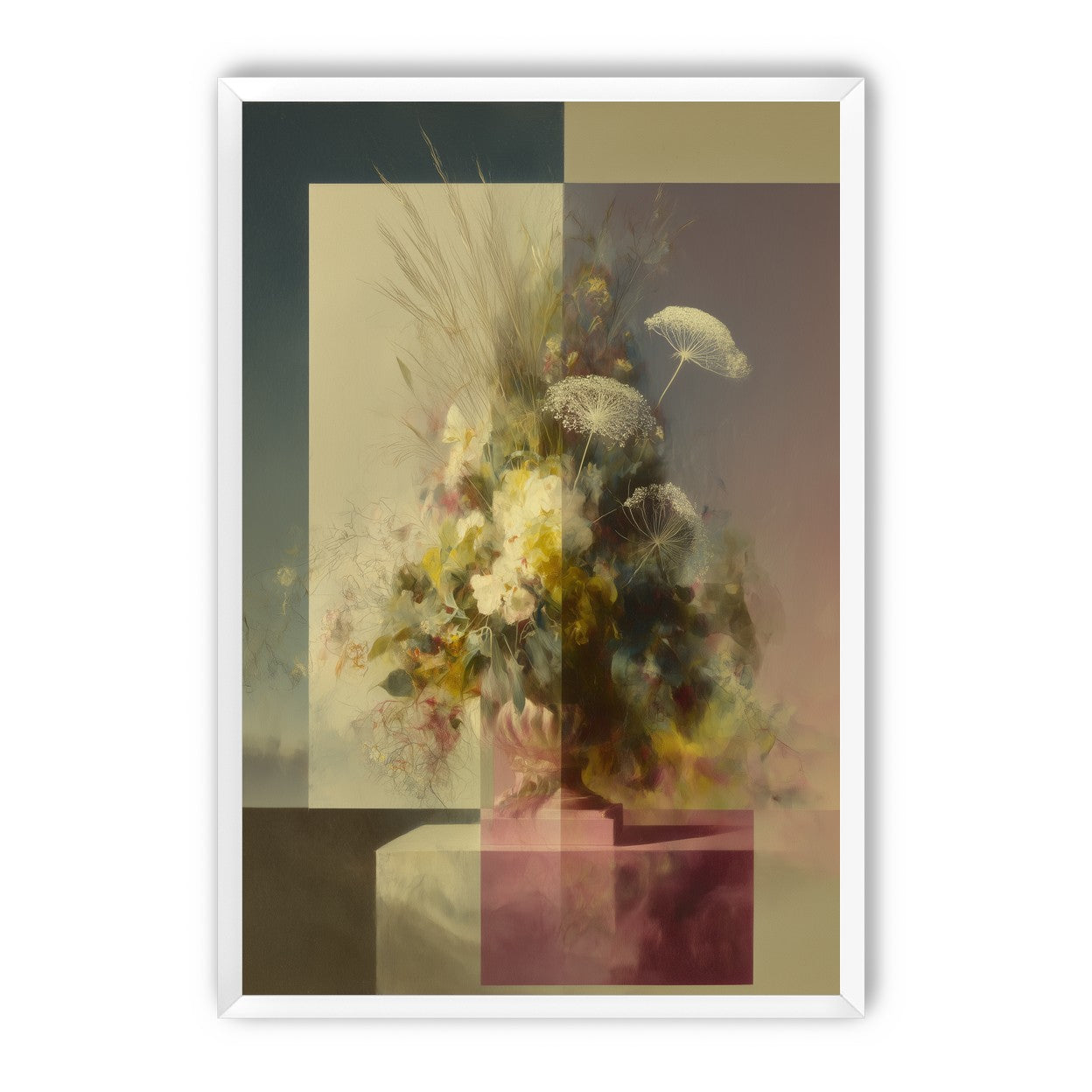 Vase of flowers within panes
