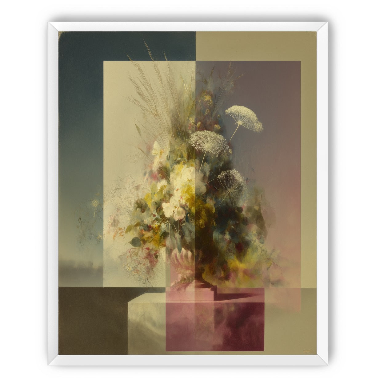 Vase of flowers within panes