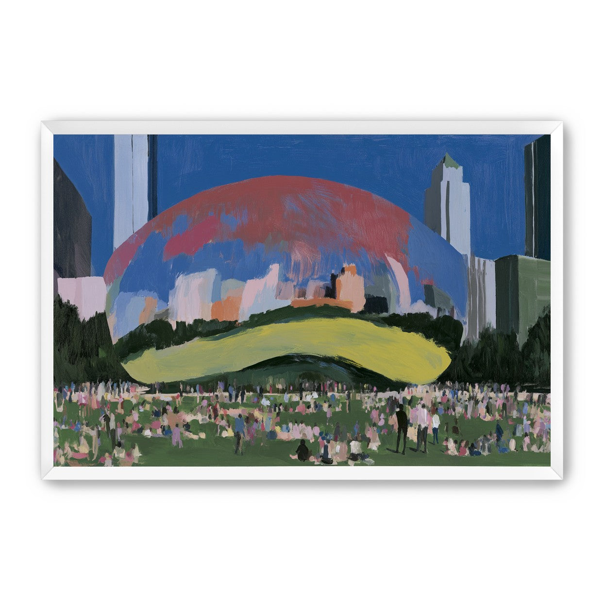 Crowd beneath the curved pavilion