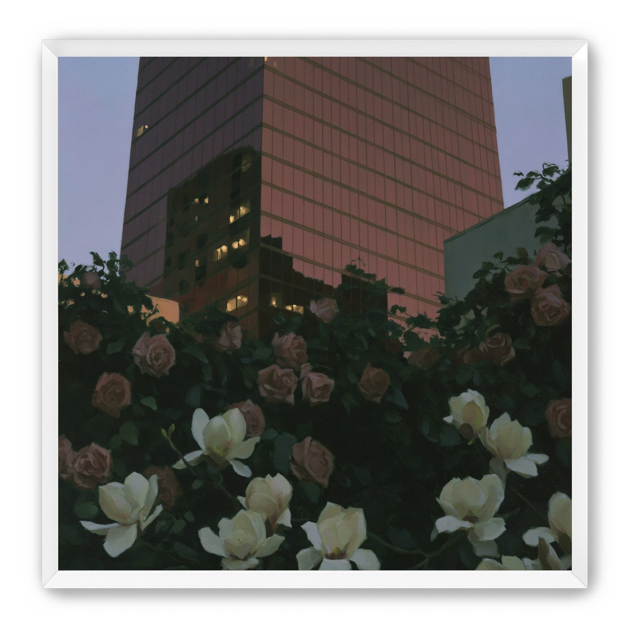 Pink tower above magnolias