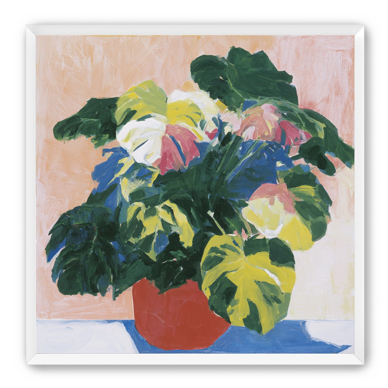 Red pot under heavy leaves