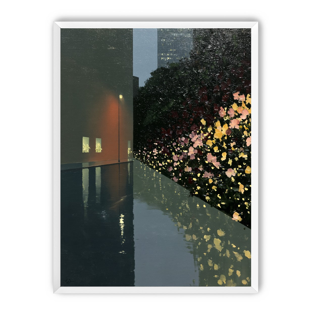 Flowers beside the wet wall