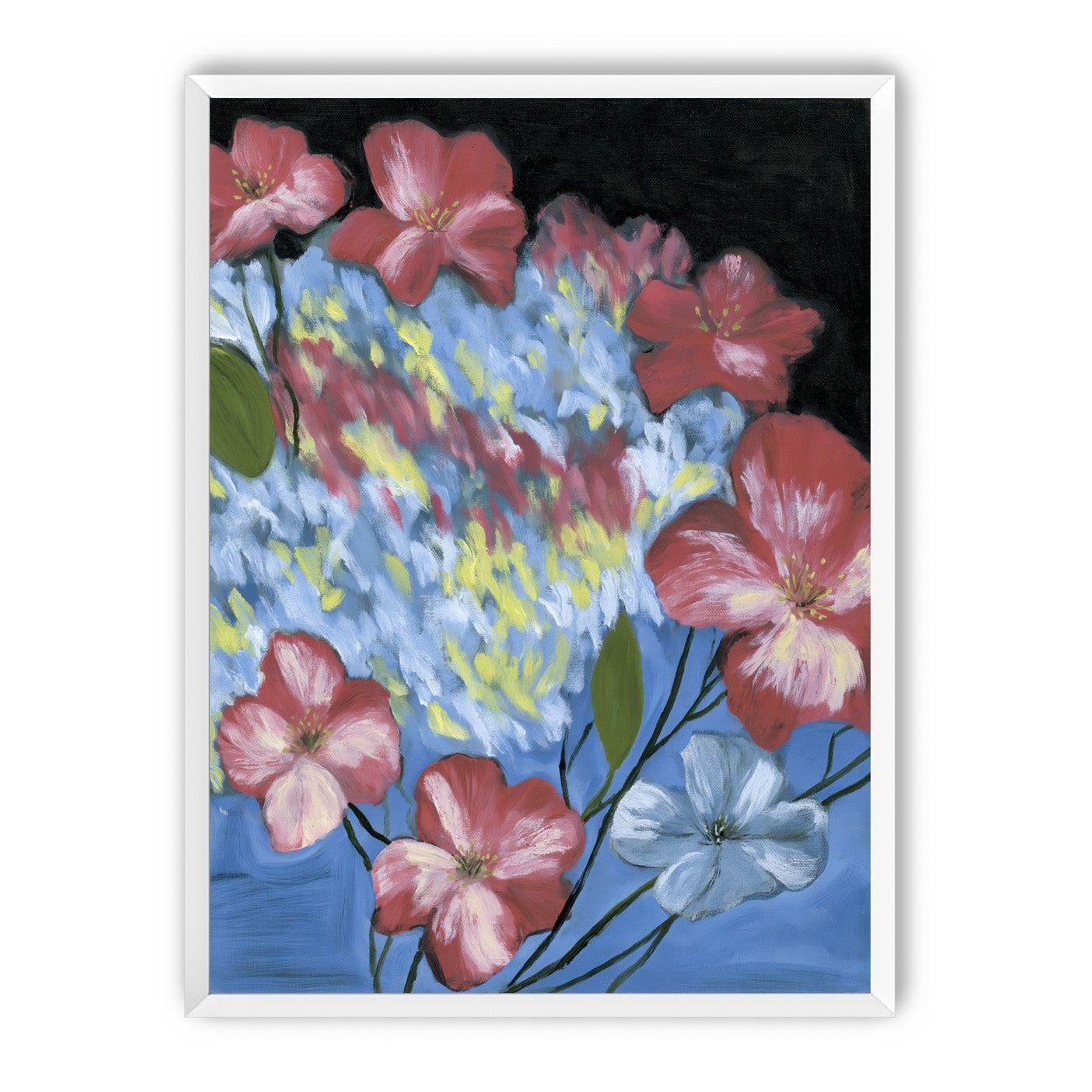 Flowers across the blue field