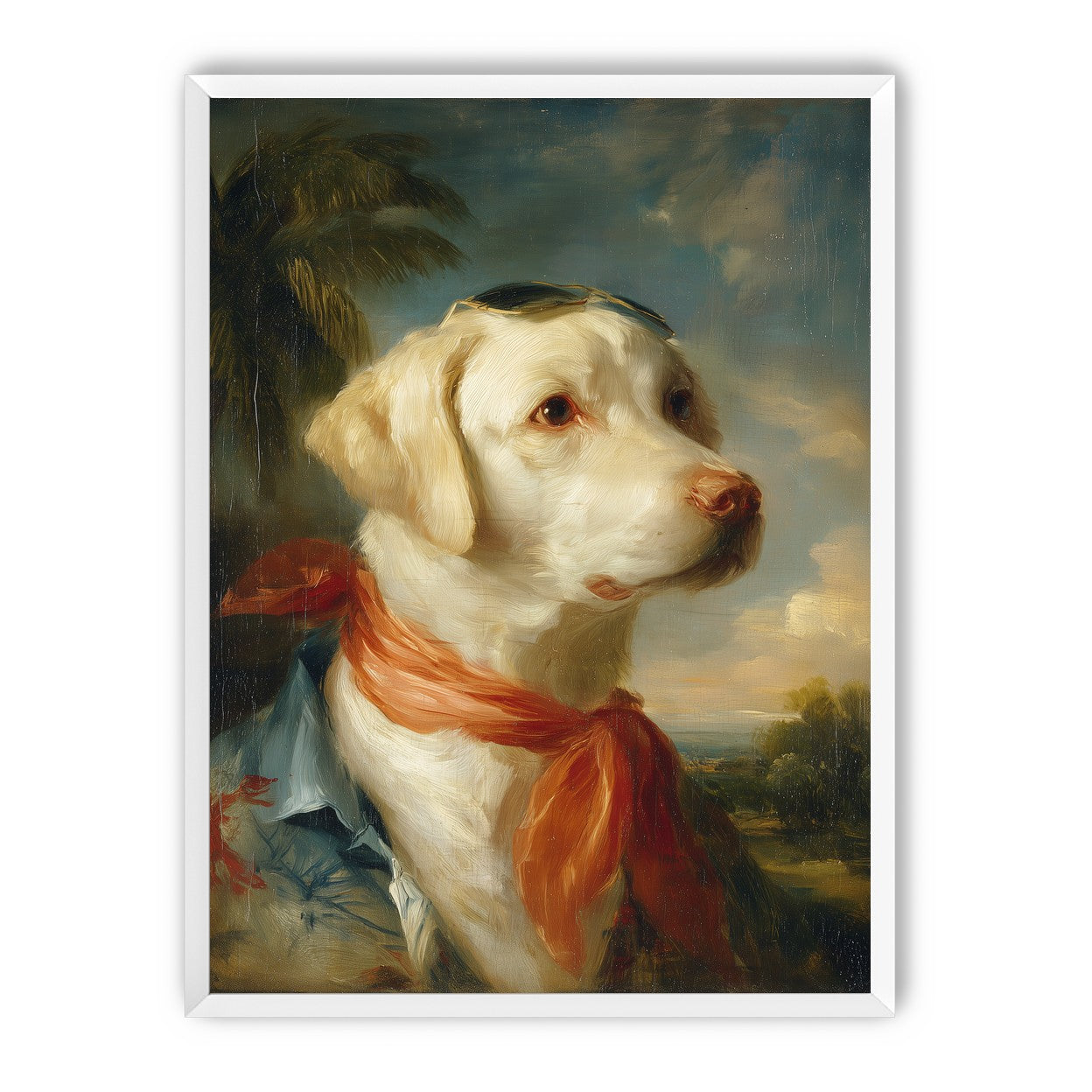 White dog in red scarf