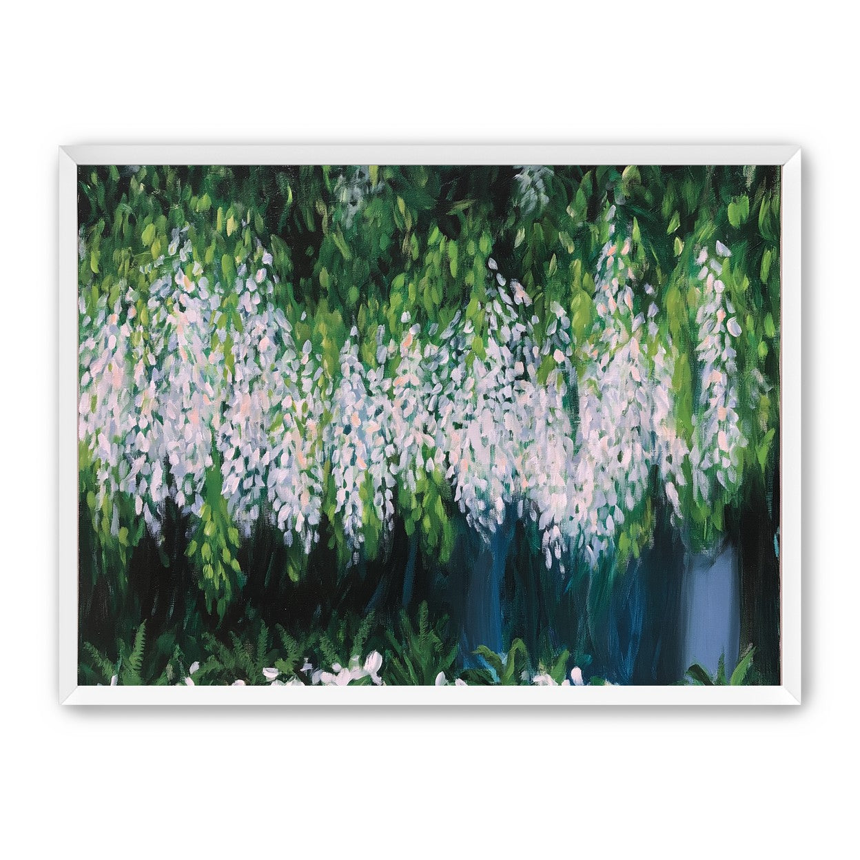 Pale blossoms in green shade