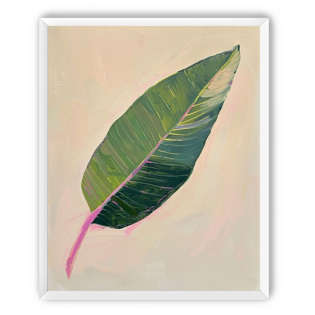 Green leaf with pink spine