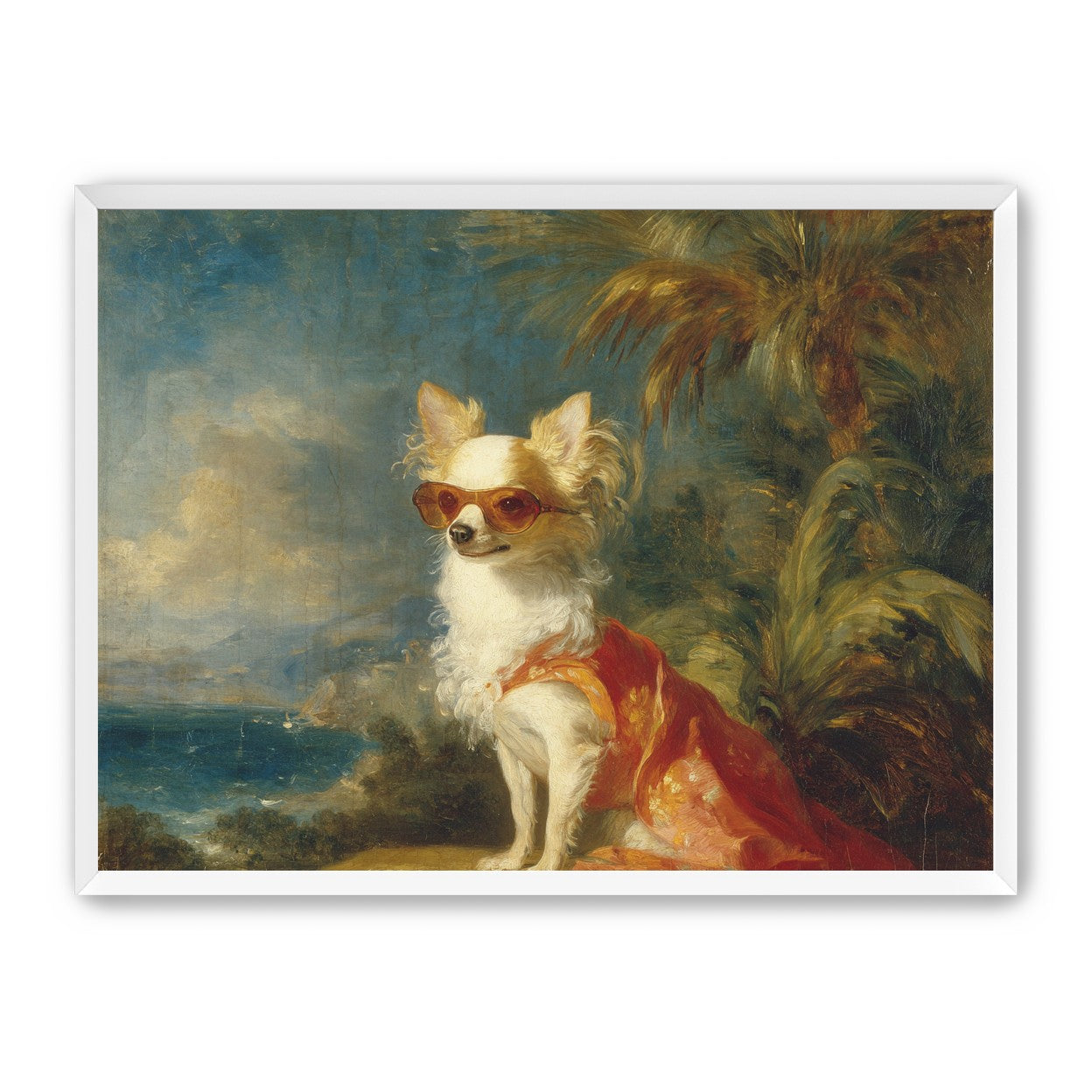 Sunglasses on the seaside dog