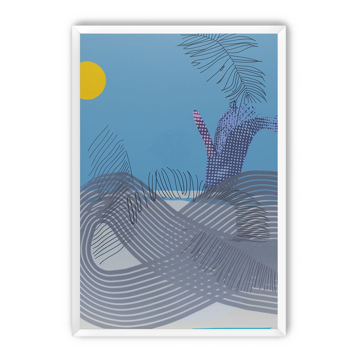 Yellow sun over striped hills