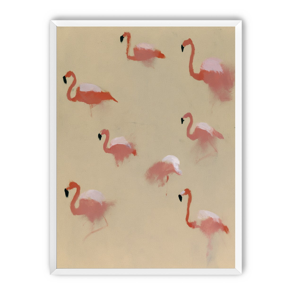 Flamingos in quiet drift