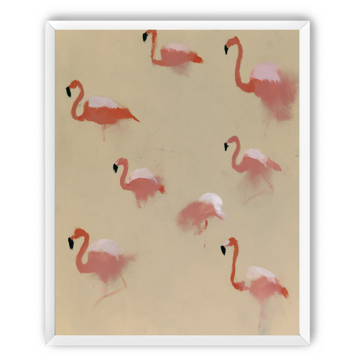 Flamingos in quiet drift