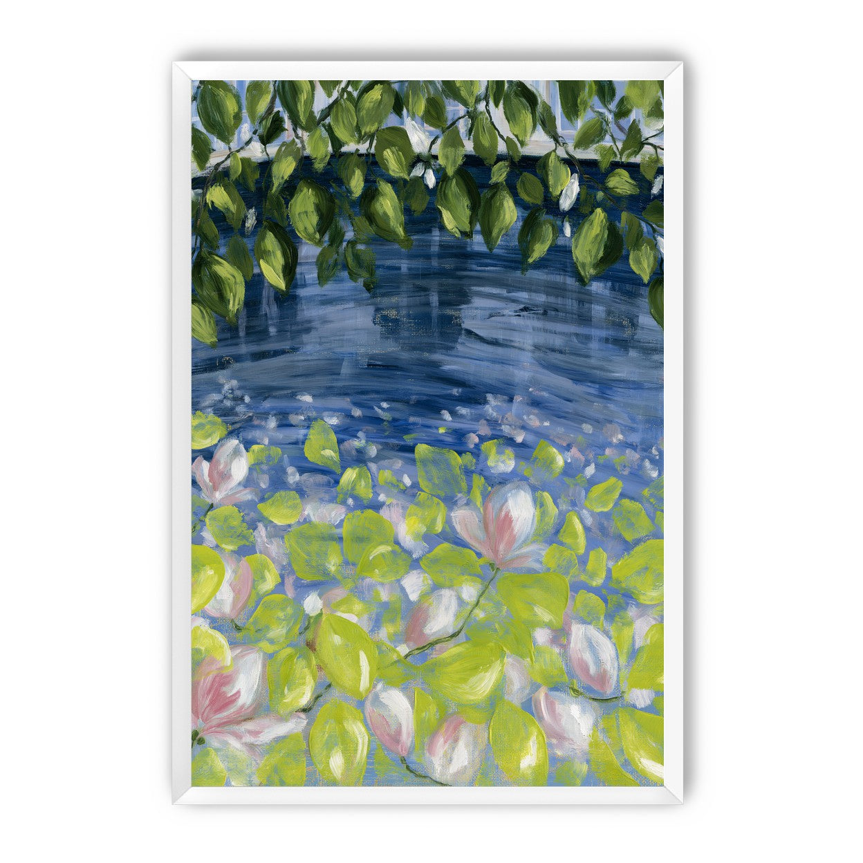 Leaves over lily pond