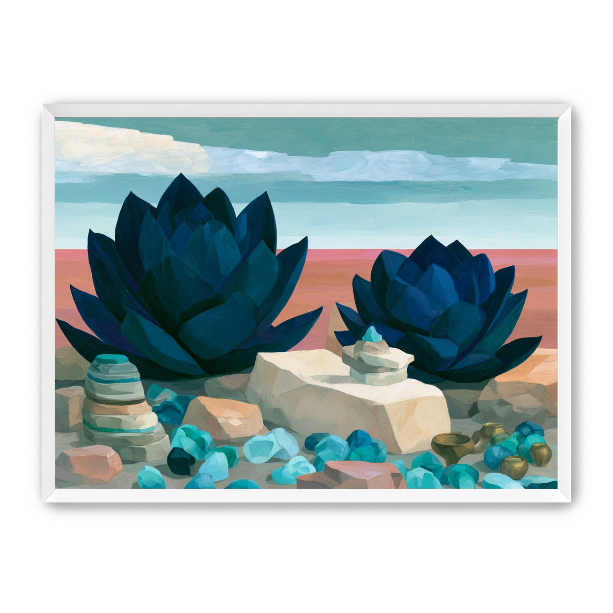Deep blue blooms on coral ground