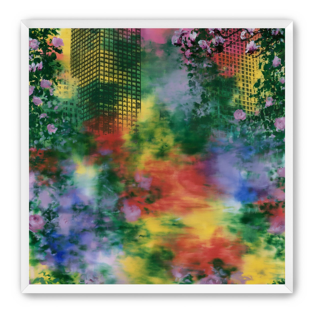 Blossoms over rainbow glass