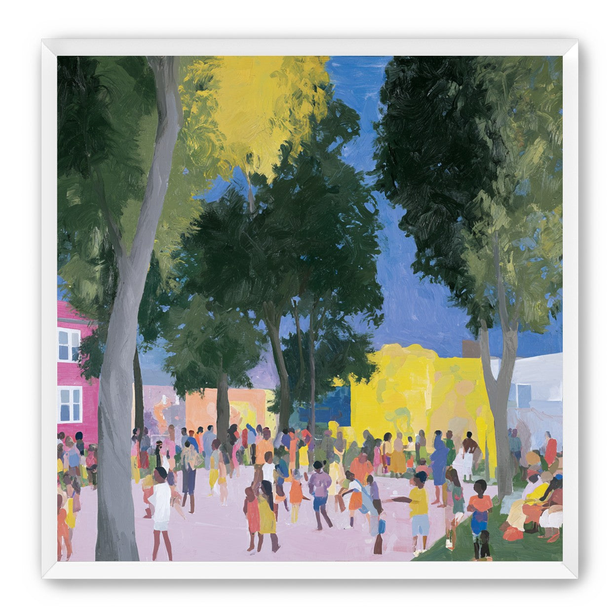 Summer crowd under tall trees