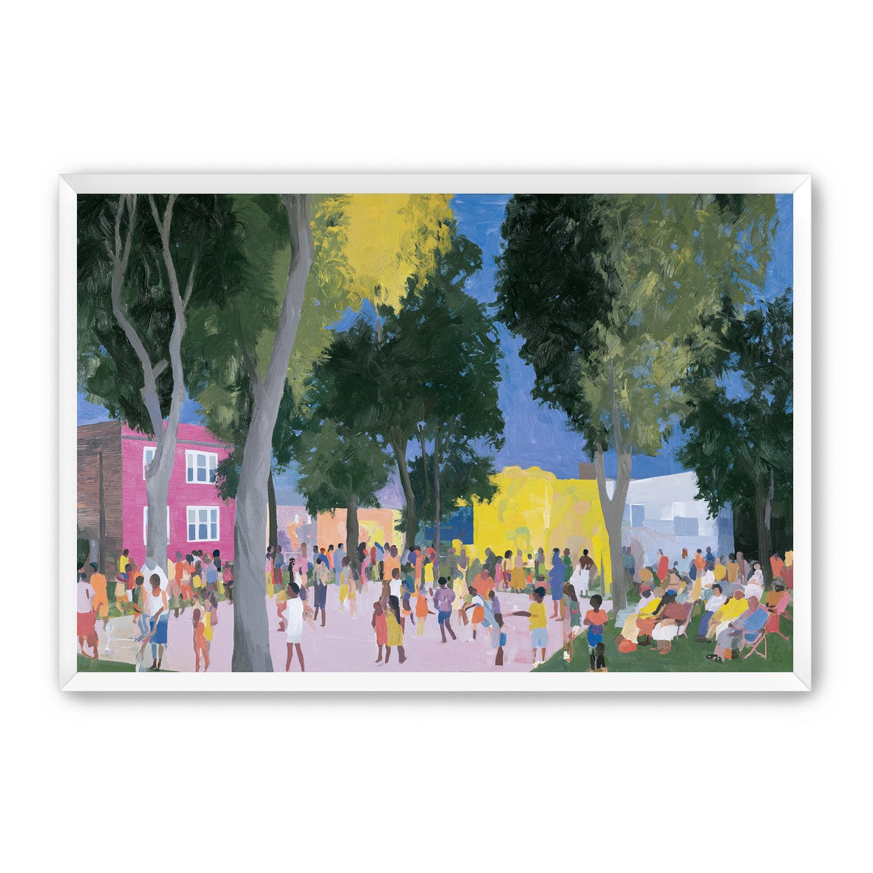 Summer crowd under tall trees