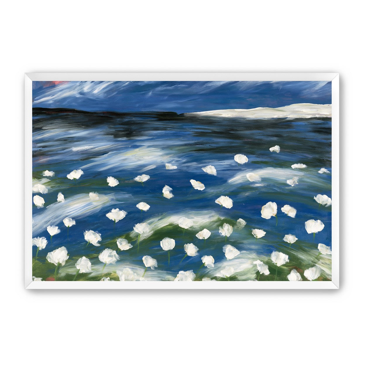 White flowers in blue wind