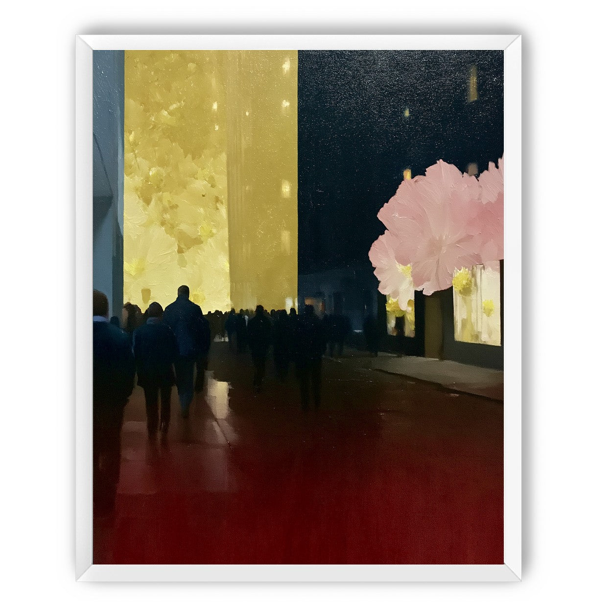 Crowd beneath the glowing wall
