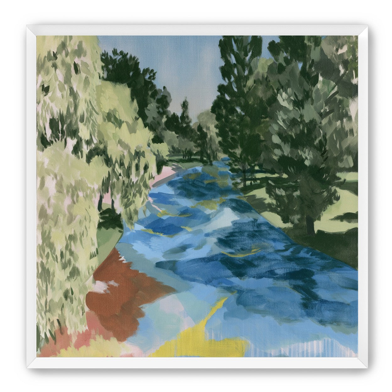 Blue bend under pines