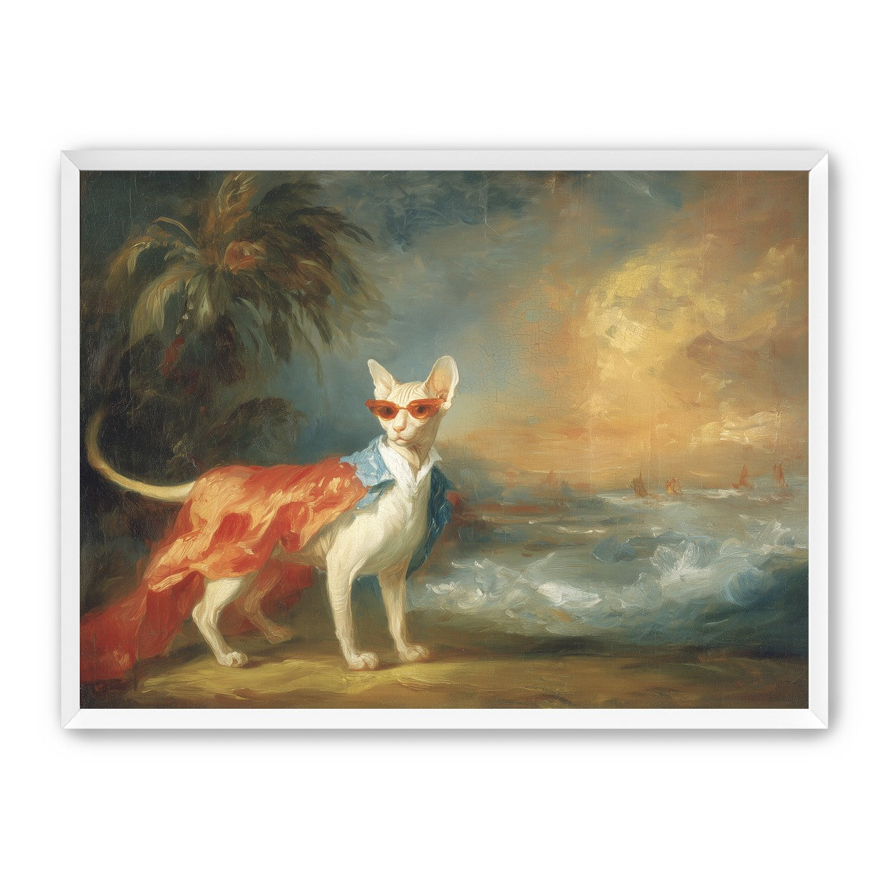 Sunglasses cat at the shore